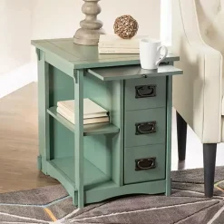 Kirklands Home Accent & End Tables|Teal Wood Parnell Storage Accent Table