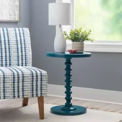 Kirklands Home Accent & End Tables|Teal Wood Spindle Side Table Blue