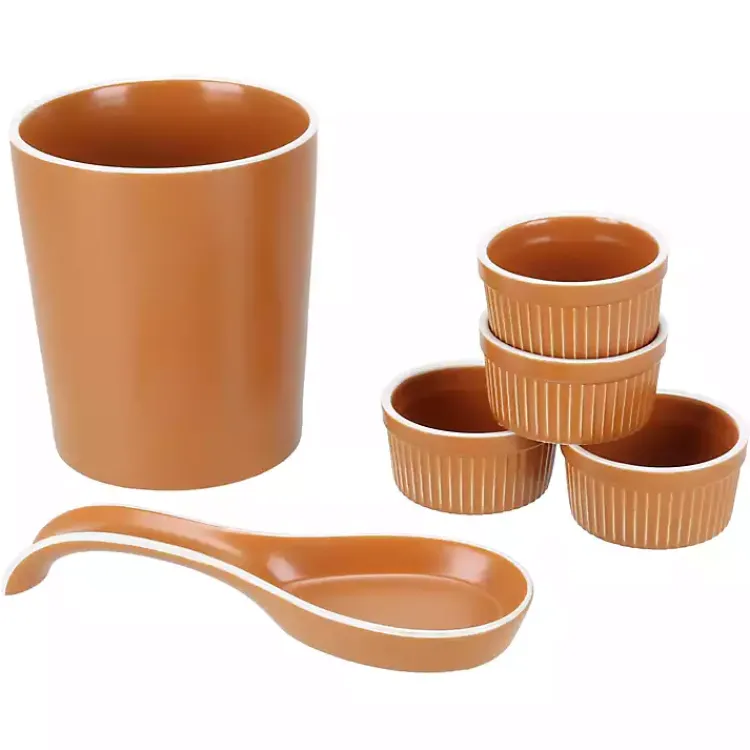 Kirklands Home Kitchen Accessories|Tempo Terracotta 6-pc. Countertop Accessory Set Brown