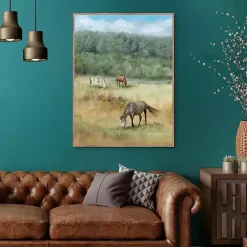Kirklands Home Canvas Art|Three Grazing Horses Framed Canvas Art Print
