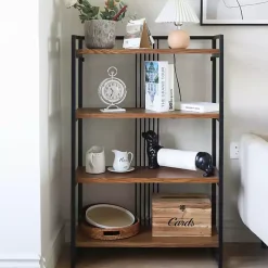 Kirklands Home Bookshelves|4-Tier Black Metal Frame Shelf Brown