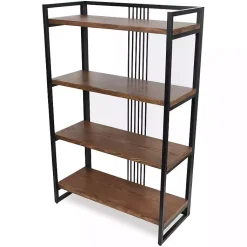 Kirklands Home Bookshelves|4-Tier Black Metal Frame Shelf Brown