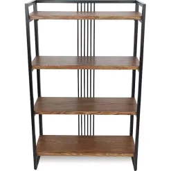 Kirklands Home Bookshelves|4-Tier Black Metal Frame Shelf Brown
