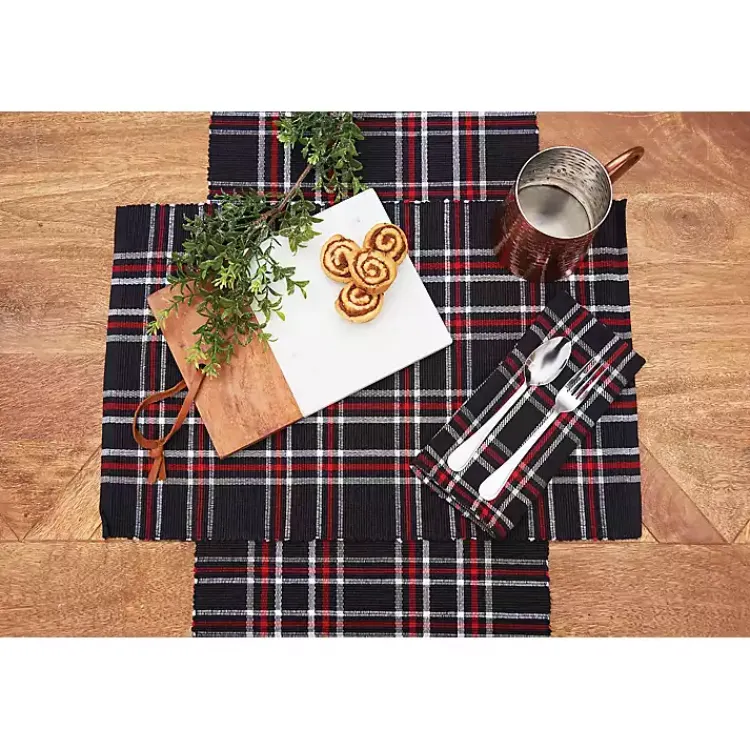 Online Tinsel Black Plaid Napkins, Set of 6 Christmas Dining & Entertaining