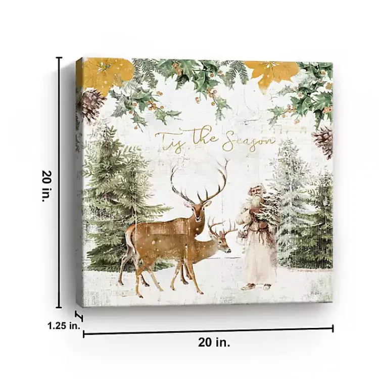 Outlet Tis The Season Santa and Reindeer Canvas Art Print Christmas Art & Wall Decor
