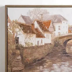 Kirklands Home Canvas Art|Town with Bridge Framed Canvas Art Print