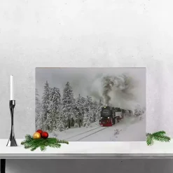 Train in Winter Woods LED Canvas Art Print Christmas Art & Wall Decor