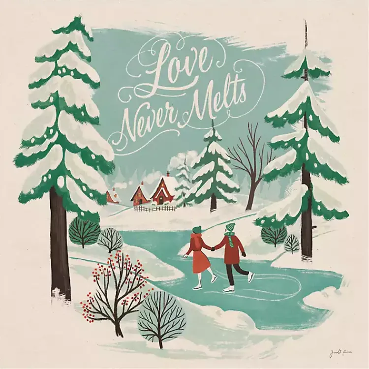 Discount Trees and Ice Skaters Christmas Canvas Wall Plaque Christmas Art & Wall Decor