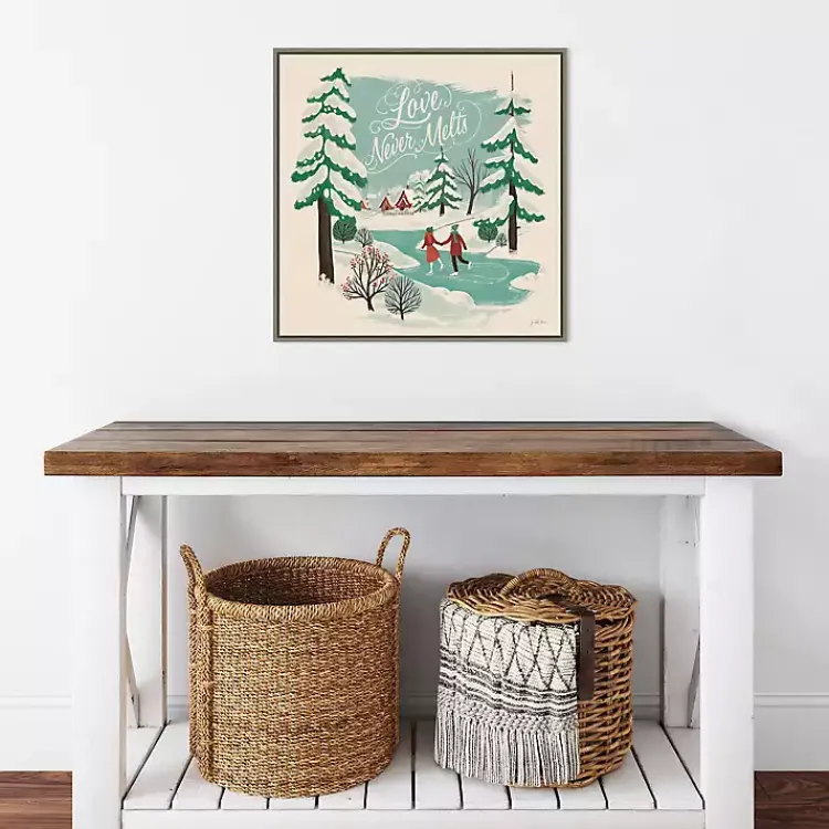 Discount Trees and Ice Skaters Christmas Canvas Wall Plaque Christmas Art & Wall Decor