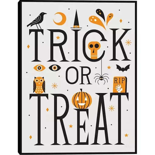 Trick or Treat Framed Canvas Wall Plaque Halloween