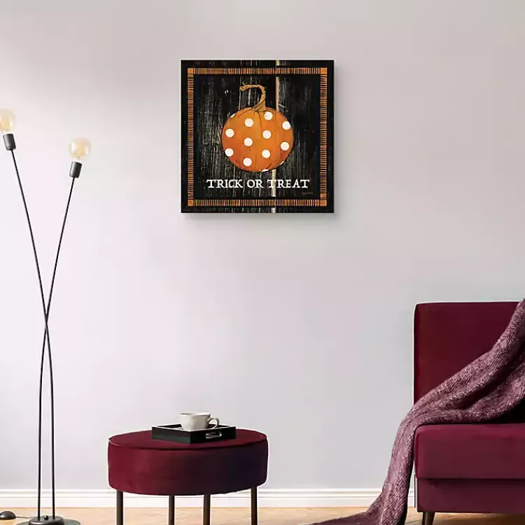 Online Trick or Treat Polka Dot Pumpkin Canvas Art Print Halloween
