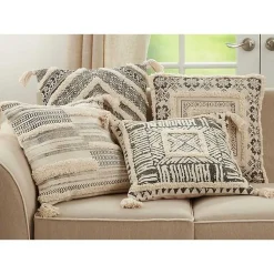 Tufted Geo Boarder Cotton Throw Pillow Pillows