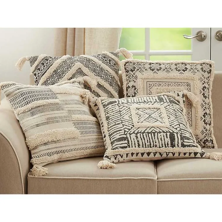 Tufted Geo Boarder Cotton Throw Pillow Pillows