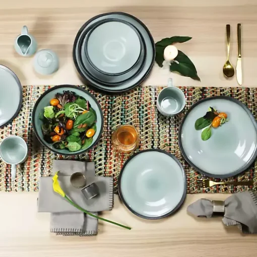 Kirklands Home Dinnerware|Turquoise and Black Ceramic 16-pc. Dinnerware Set