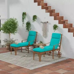 Kirklands Home Outdoor Cushions & Pillows|Turquoise Canvas French Edge Chaise Cushion Blue