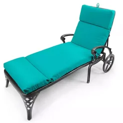 Kirklands Home Outdoor Cushions & Pillows|Turquoise Canvas French Edge Chaise Cushion Blue