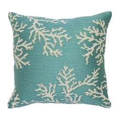 Kirklands Home Outdoor Cushions & Pillows|Turquoise Coral Woven Outdoor Throw Pillow