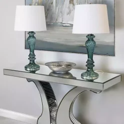 Kirklands Home Table Lamps|Turquoise Glass Table Lamps, Set of 2 White