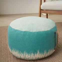 Turquoise Jagged Linear Pouf with Handle Poufs & Floor Cushions