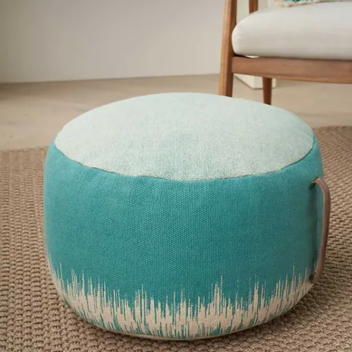 Turquoise Jagged Linear Pouf with Handle Poufs & Floor Cushions