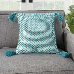 Kirklands Home Outdoor Cushions & Pillows|Turquoise Knotted Tassel Outdoor Throw Pillow Blue