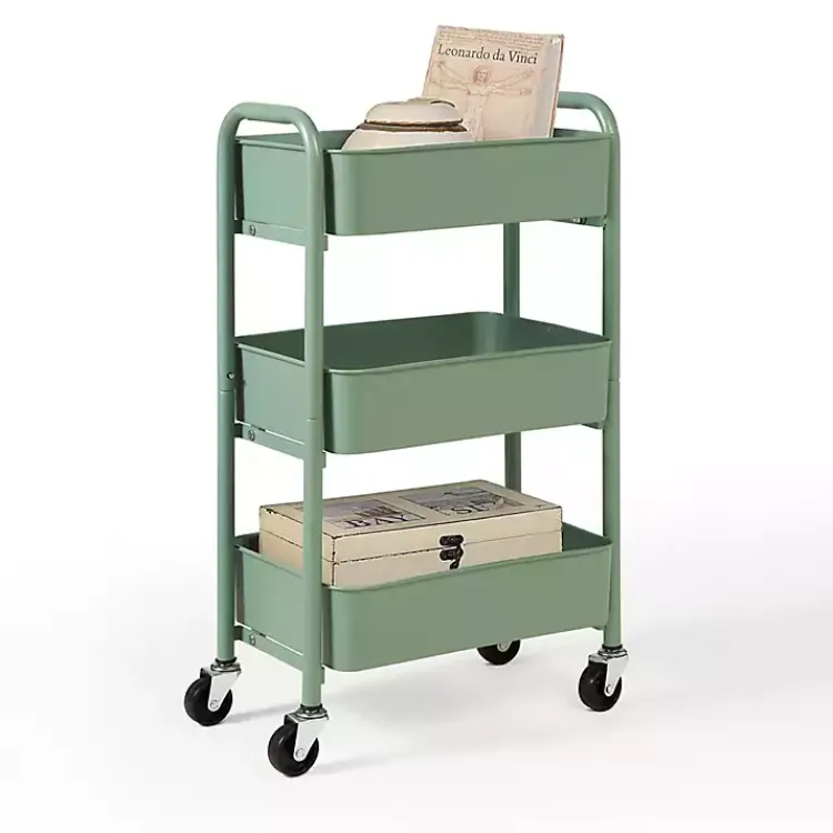 Kirklands Home Kitchen Islands & Bar Carts|Turquoise Metal 3-Tier Organizer Storage Cart