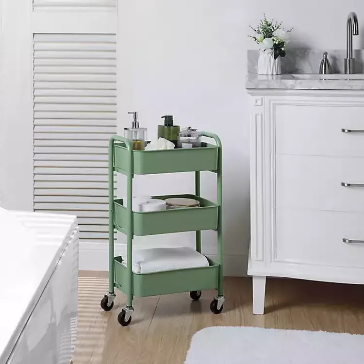 Kirklands Home Kitchen Islands & Bar Carts|Turquoise Metal 3-Tier Organizer Storage Cart