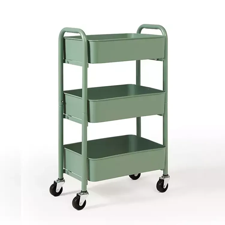 Kirklands Home Kitchen Islands & Bar Carts|Turquoise Metal 3-Tier Organizer Storage Cart