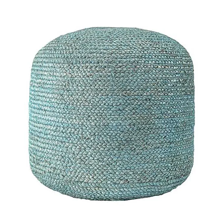 Sale Turquoise Neely Jute Braided Pouf Poufs & Floor Cushions