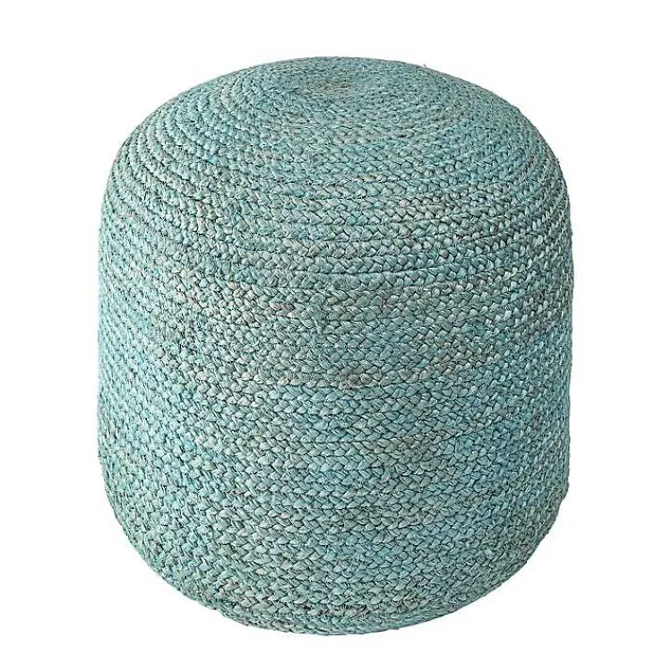Sale Turquoise Neely Jute Braided Pouf Poufs & Floor Cushions