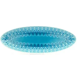 Kirklands Home Serving & Entertaining|Turquoise Peacock Reactive Print Oval Platter