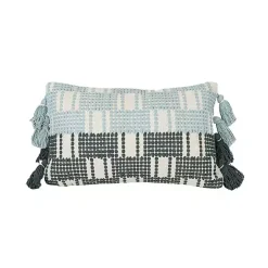 Sale Turquoise Plaid Tassel Lumbar Pillow Pillows