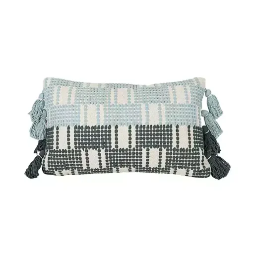 Sale Turquoise Plaid Tassel Lumbar Pillow Pillows