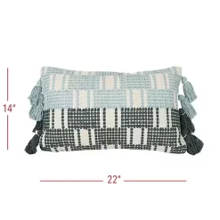 Sale Turquoise Plaid Tassel Lumbar Pillow Pillows