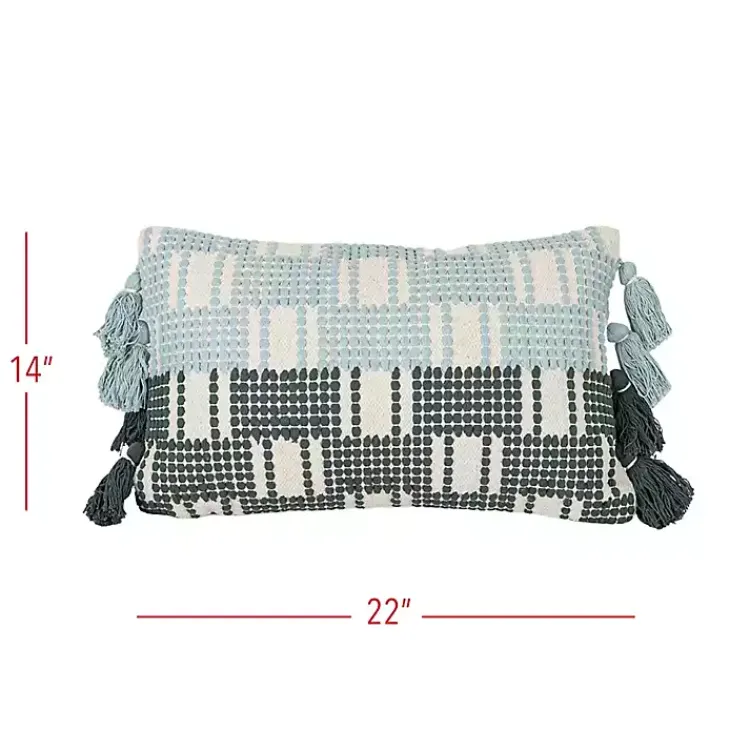 Sale Turquoise Plaid Tassel Lumbar Pillow Pillows