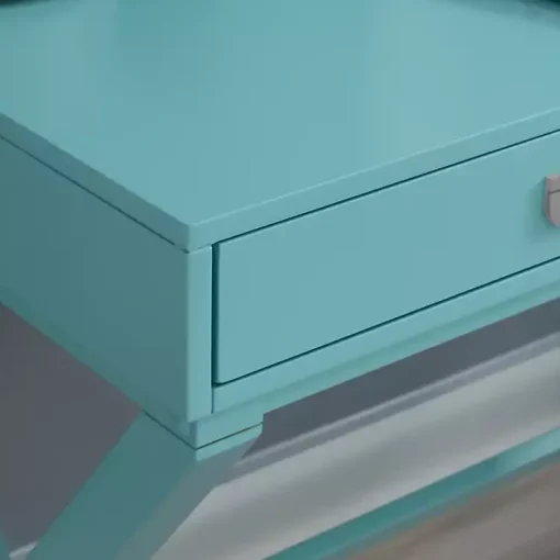 Kirklands Home Office Furniture|Turquoise Wood 2-Drawer Peggy Desk Blue