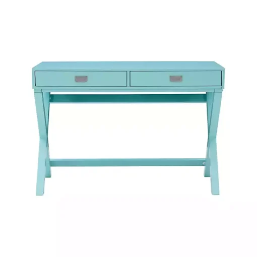 Kirklands Home Office Furniture|Turquoise Wood 2-Drawer Peggy Desk Blue