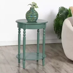 Kirklands Home Accent & End Tables|Turquoise Wood Oval Emily Accent Table Blue