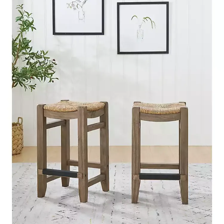 Kirklands Home Bar Stools & Counter Height Stools|Twisted Seagrass and Wood Counter Stools, Set of 2 Tan
