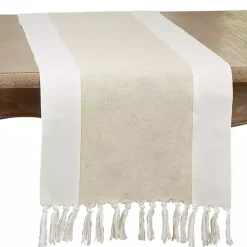 Kirklands Home Table Linens|Two Tone Tan and White Table Runner, 72 in.