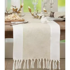 Kirklands Home Table Linens|Two Tone Tan and White Table Runner, 90 in.