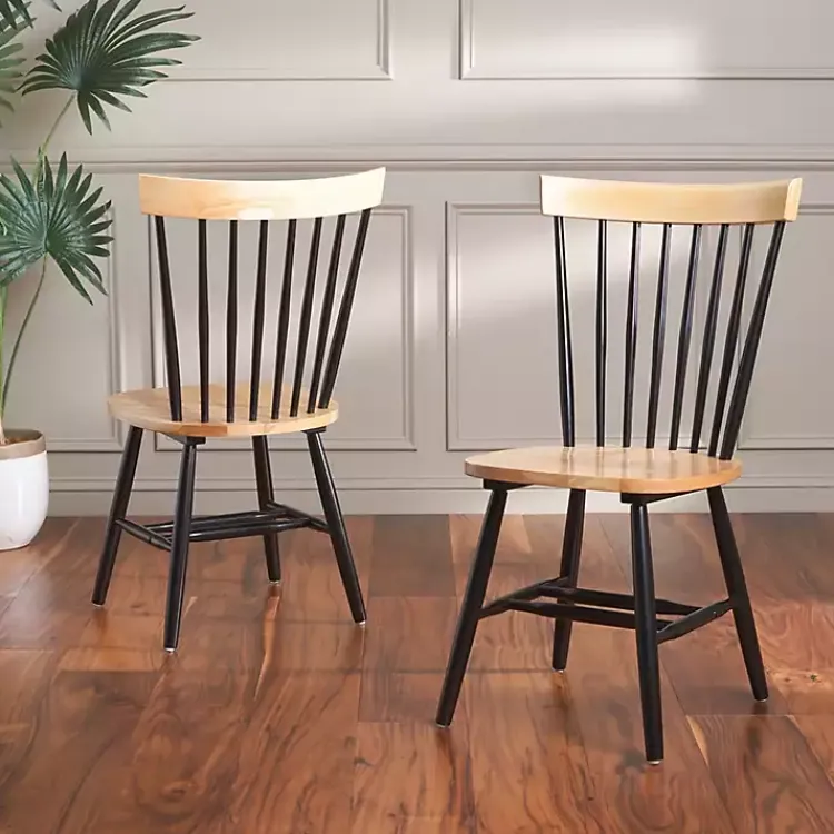 Kirklands Home Dining Chairs|Two-Tone Parker Spindle Dining Chairs, Set of 2 Black