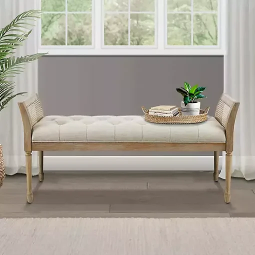Kirklands Home Benches & Ottomans|Upholstered Cane Martha Stewart Isla Bench Tan