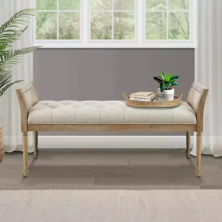 Kirklands Home Benches & Ottomans|Upholstered Cane Martha Stewart Isla Bench Tan