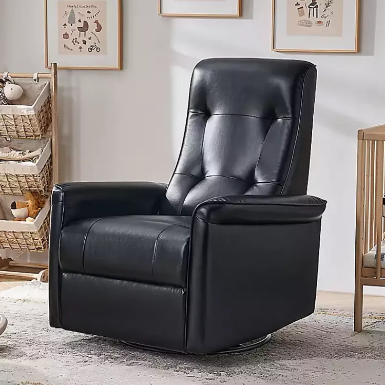 Kirklands Home Accent Chairs|Val Faux Leather Swivel Power Recliner Black