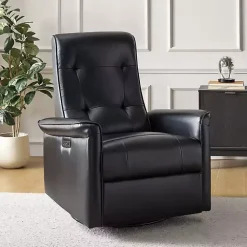 Kirklands Home Accent Chairs|Val Faux Leather Swivel Power Recliner Black