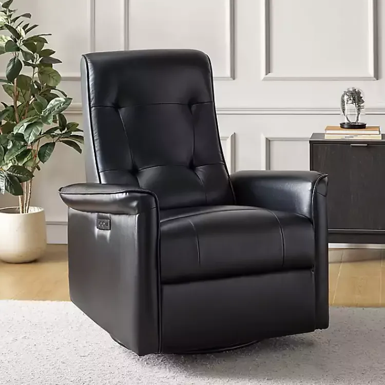 Kirklands Home Accent Chairs|Val Faux Leather Swivel Power Recliner Black