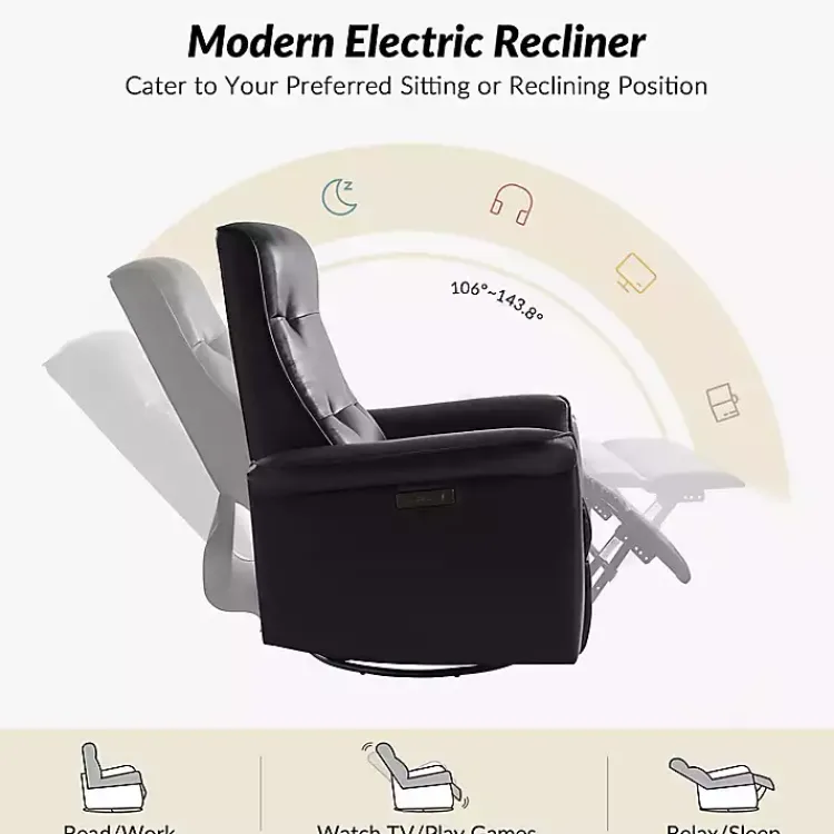 Kirklands Home Accent Chairs|Val Faux Leather Swivel Power Recliner Black