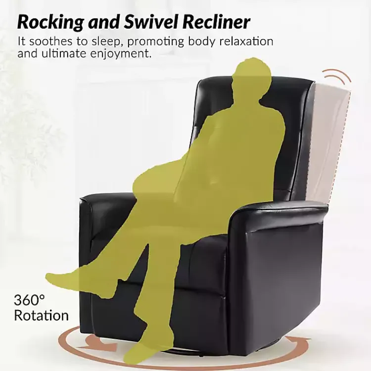 Kirklands Home Accent Chairs|Val Faux Leather Swivel Power Recliner Black