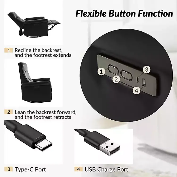 Kirklands Home Accent Chairs|Val Faux Leather Swivel Power Recliner Black